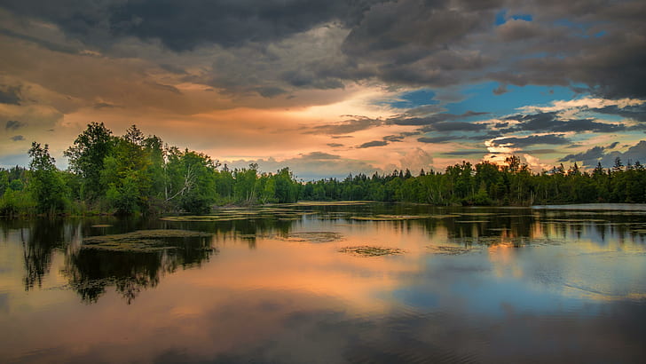 reflection, sky, lake oconee, water, cloud, wilderness, wetland, HD wallpaper