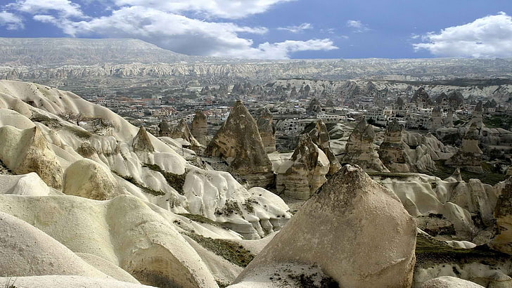 Cappadocia, landscape, sky, rock, cloud - sky, solid, rock - object, HD wallpaper