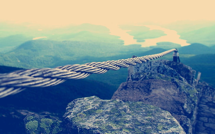 gray steel cable, ropes, landscape, mountains, nature, rock, beauty in nature