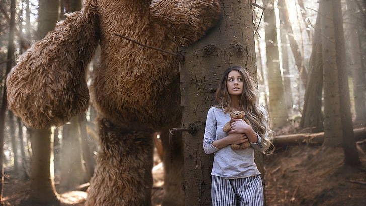 brown bear plush toy, photo manipulation, imagination, teddy bears