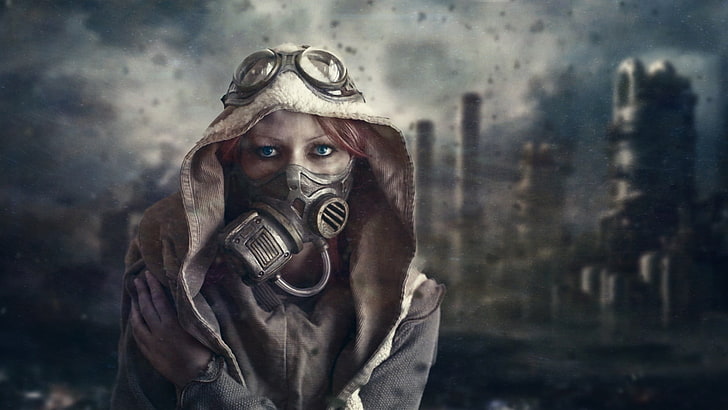 apocalyptic, gas masks, women, portrait, one person, adult, HD wallpaper