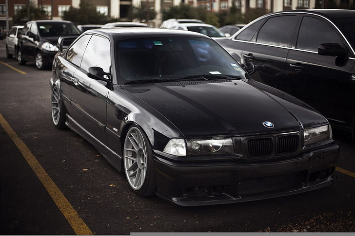 black BMW coupe, bbs, low, 3 series, E36, car, land Vehicle, transportation, HD wallpaper
