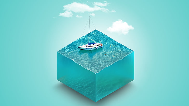 white canoe clip art, digital art, water, boat, simple background, HD wallpaper