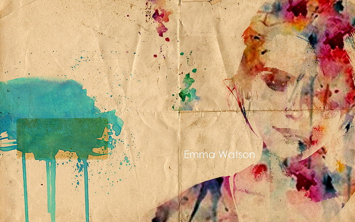 Emma Watson paint splatter art, abstract, artwork, women, text
