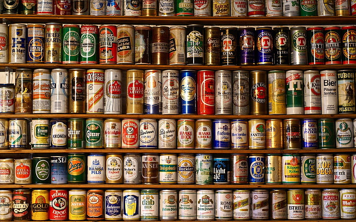 soda can lot, beer, creativity, alcohol, shelves, shelf, choice