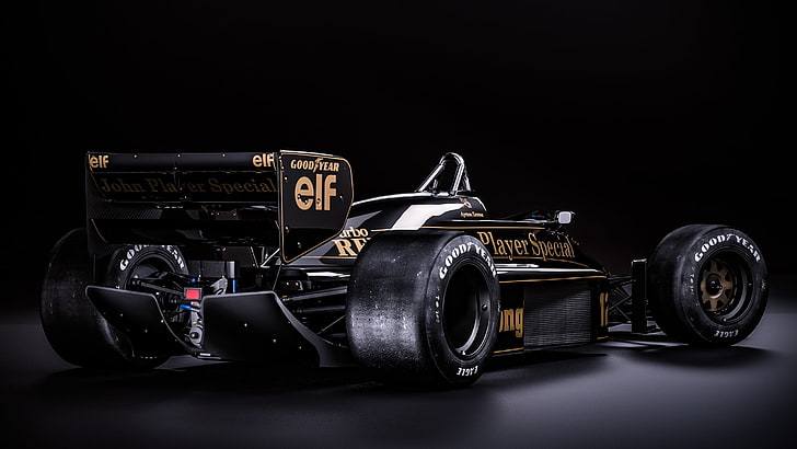 lotus 98t, formula one, back view, racing, cars, Vehicle, black background, HD wallpaper