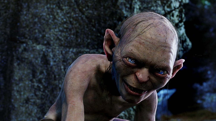 The Lord of the Rings Gollum, Middle-earth, blue eyes, portrait, HD wallpaper