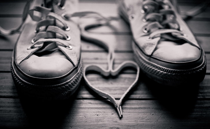 Shoelaces Heart, pair of white Converse All-Star low-tops, Love, HD wallpaper