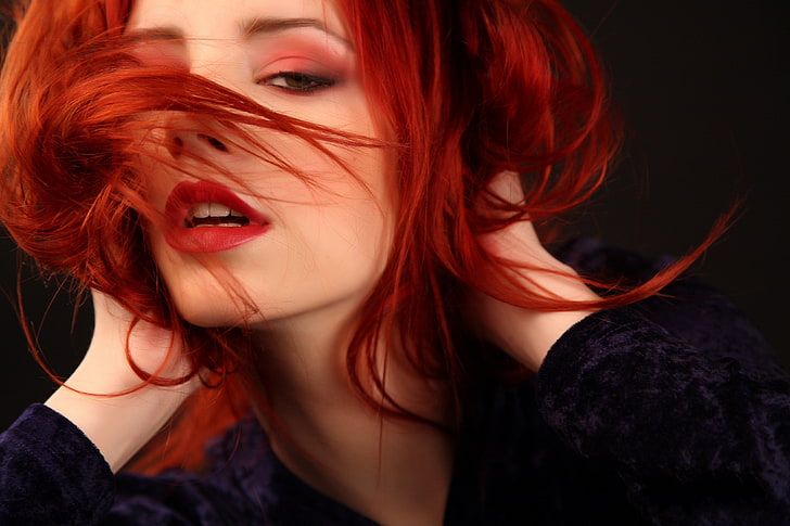 women's black sweater, Ariel Piper Fawn, redhead, make up, portrait, HD wallpaper