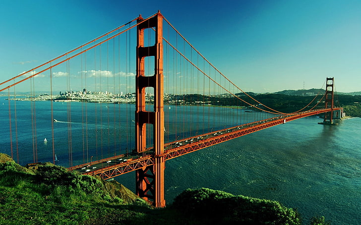 bridge, landscape, San Francisco-Oakland Bay Bridge, city, water, HD wallpaper