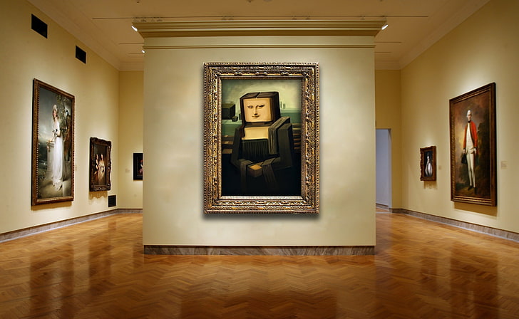 Art Gallery, Monalisa painting with frame, Architecture, indoors, HD wallpaper