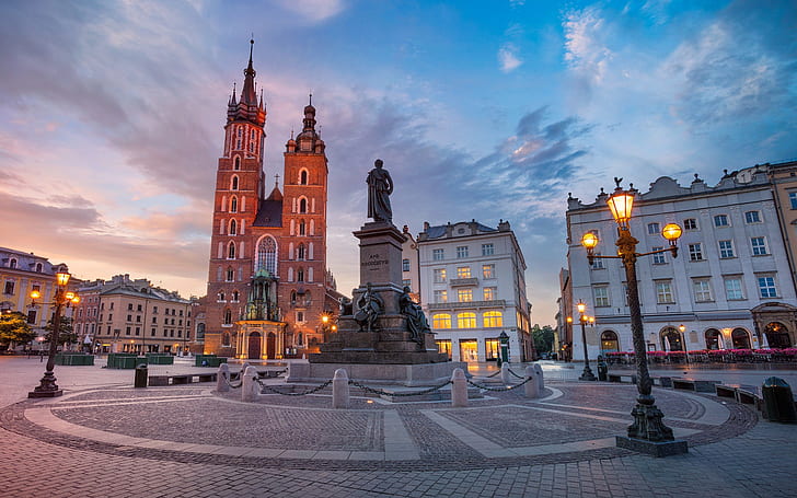 Kraków, Poland, church, Main square, Polish, urban, city, lantern, HD wallpaper