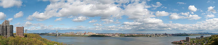 New York City, triple screen, wide angle, cityscape, George Washington Bridge, HD wallpaper