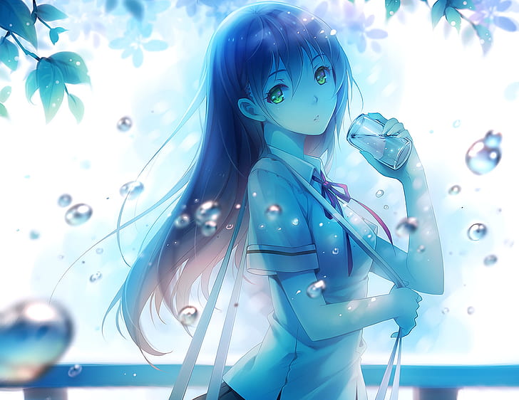 HD wallpaper: water, girl, bubbles, branch, anime, art, form, schoolgirl |  Wallpaper Flare