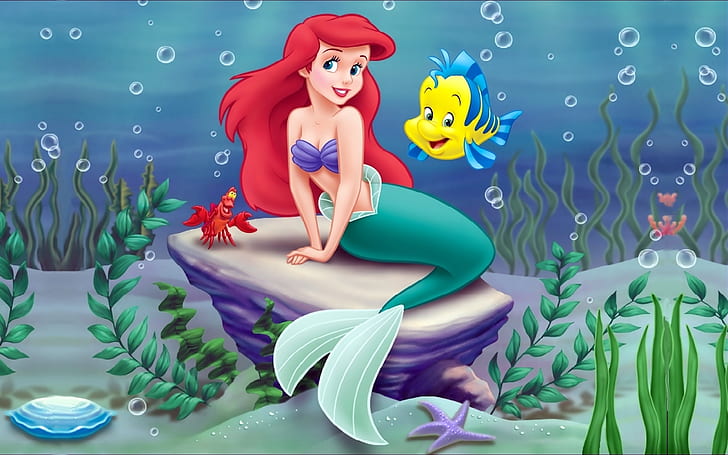sea, algae, cartoon, crab, mermaid, Disney, Ariel, Little mermaid, HD wallpaper
