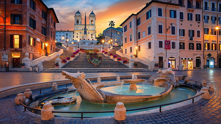 piazza di spagna, fuente de la barcaza, fontana della barcaccia, HD wallpaper