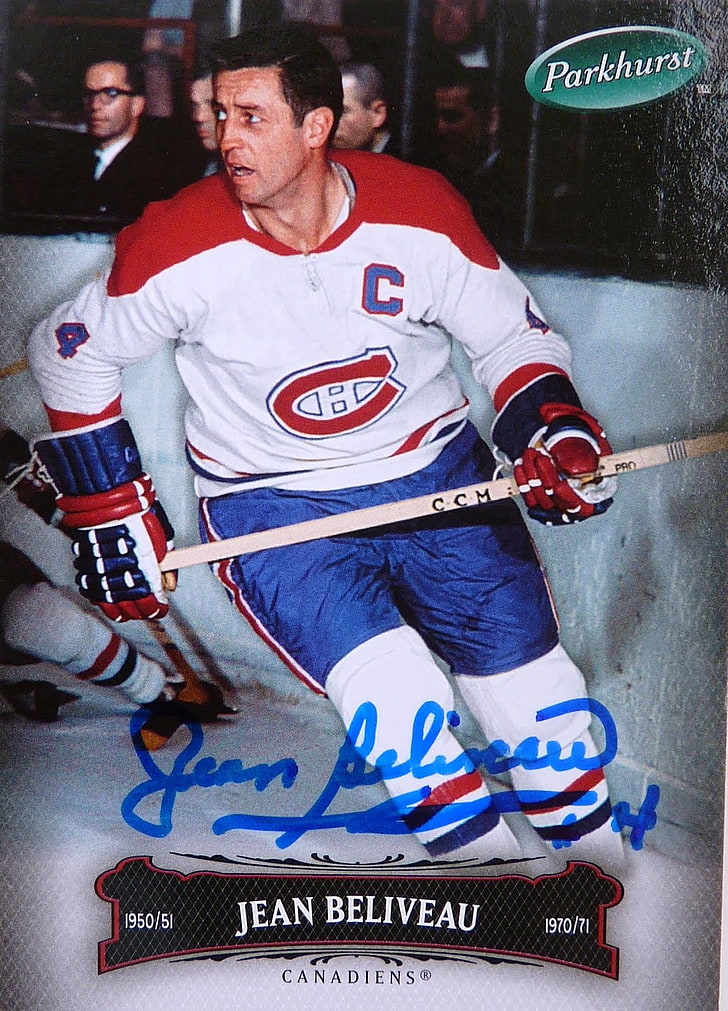 Montreal Canadiens hockey player autographed trading card, Jean Béliveau