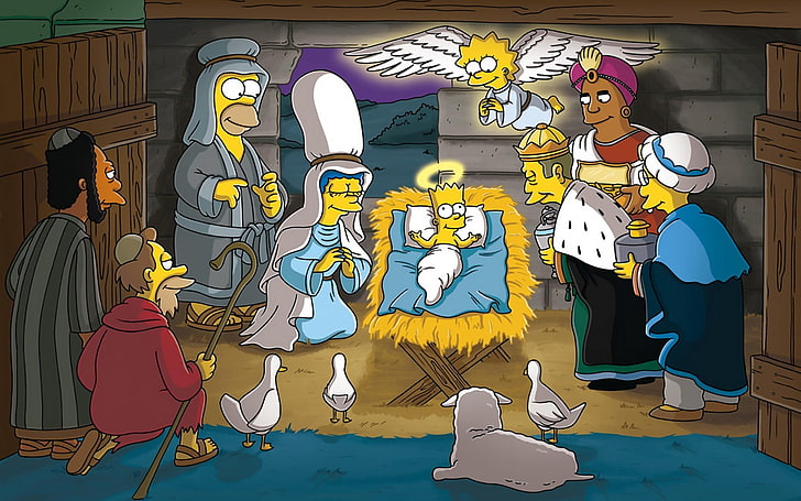 The Simpson the Nativity scene, The Simpsons, Homer Simpson, Marge Simpson, HD wallpaper