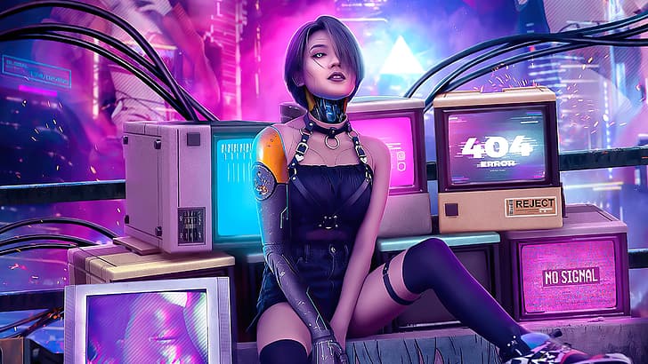 cyberpunk, neon, artwork, digital art, 4K, HD wallpaper