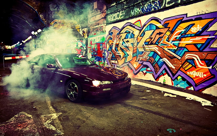 Stance, burn, car, graffiti, vehicle, transportation, city, HD wallpaper