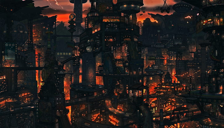 cityscapes night architecture steampunk buildings imperial boy cities 2800x1600  Nature Cityscapes HD Art, HD wallpaper