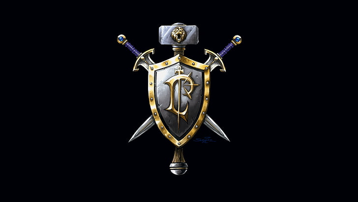 gray and brown swords and shield logo, World of Warcraft, PC gaming