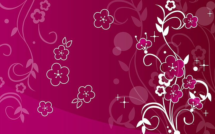 pink and white flowers digital wallpaper, patterns, colors, waves
