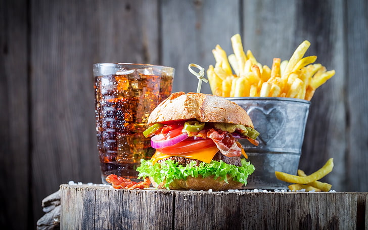 burgers, drinking glass, Fries, food, food and drink, fast food