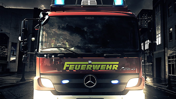 emergency, engine, feuerwehr, fire, firetruck, semi, vehicle, HD wallpaper