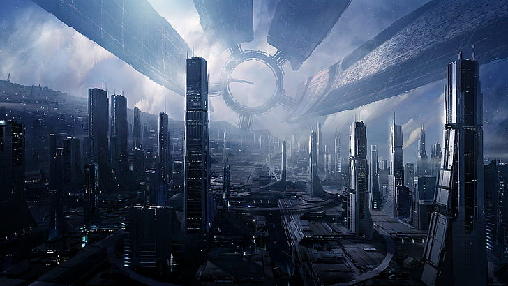 futuristic, space, Mass Effect 2, digital art, Citadel, space station