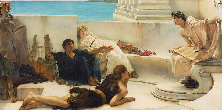 picture, the poet, genre, Lawrence Alma-Tadema, Reading from Homer