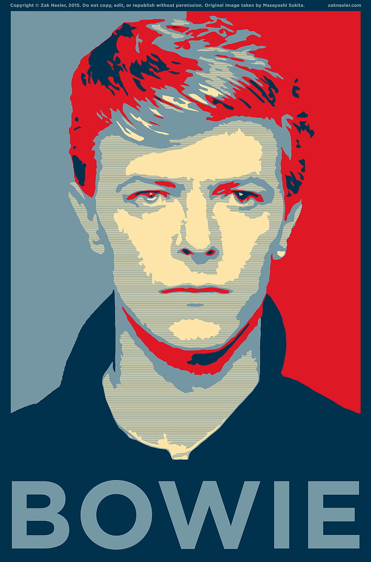David Bowie artwork, musician, looking at viewer, poster, singer