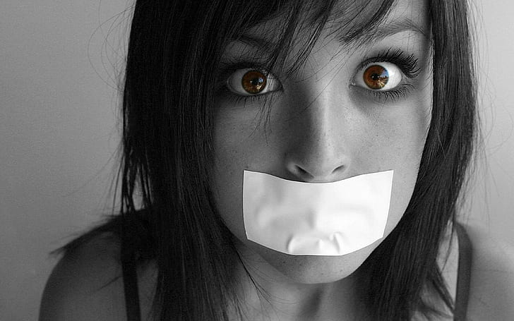 women, selective coloring, face, gagged, model, eyes