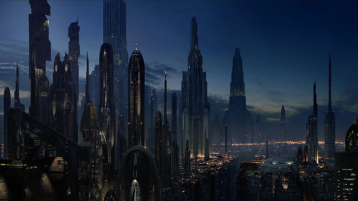 cityscape, metropolis, science fiction, skyscrapers, skyline, HD wallpaper