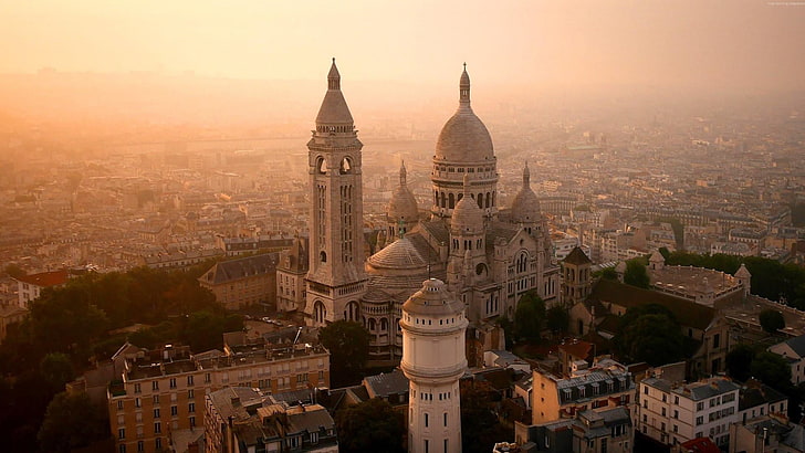 paris, france, tower, architecture, buildings, sunset, sky, HD wallpaper