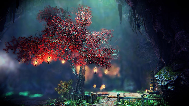 red leaf tree, PC gaming, screen shot, Shadow Warrior, plant