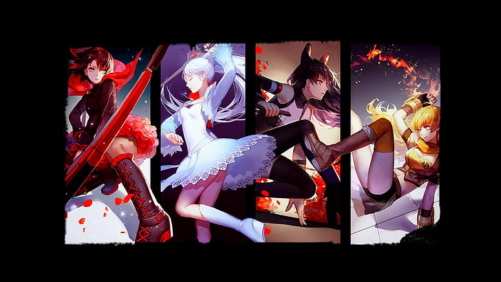 four female animated characters, RWBY, Ruby Rose (character), HD wallpaper