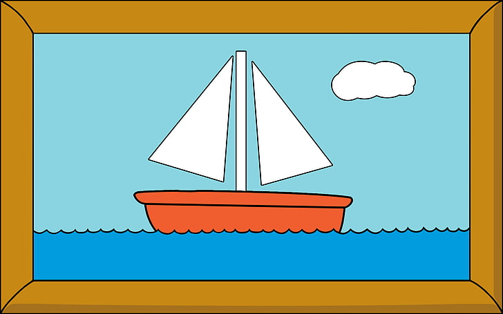 white and orange sail boat illustration, ship, picture, frame