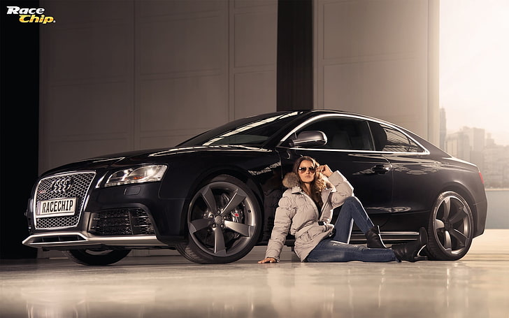 car, women, Audi RS5, sunglasses, brunette, boots, jeans, women with cars, HD wallpaper