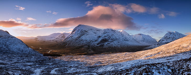 snow-covered mountain under blue sky, glencoe, scotland, glencoe, scotland