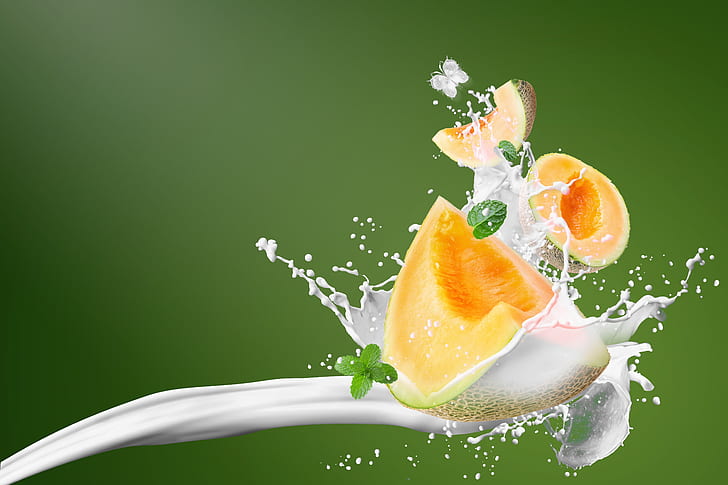 squirt, background, splash, milk, melon, HD wallpaper