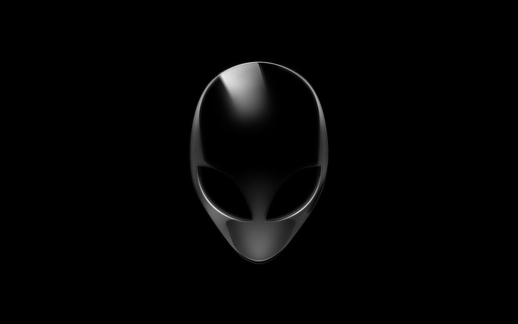 Alienware logo, white, black, Head, Dell, studio shot, black background