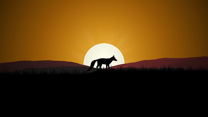 fox sunset vector-2016 High Quality HD Wallpaper, sky, silhouette, HD wallpaper