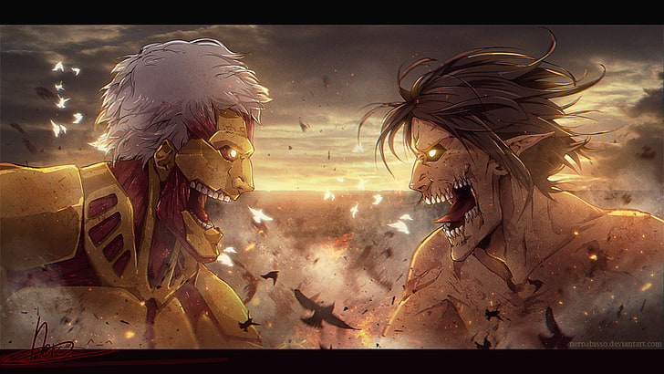 Attack on Titans digital wallpaper, Anime, Armored Titan, Battle