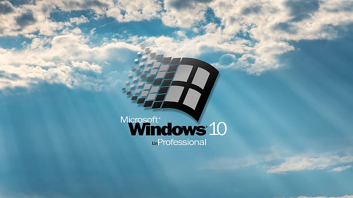 edit, Windows 10, Windows 95, windows logo, clouds HD wallpaper