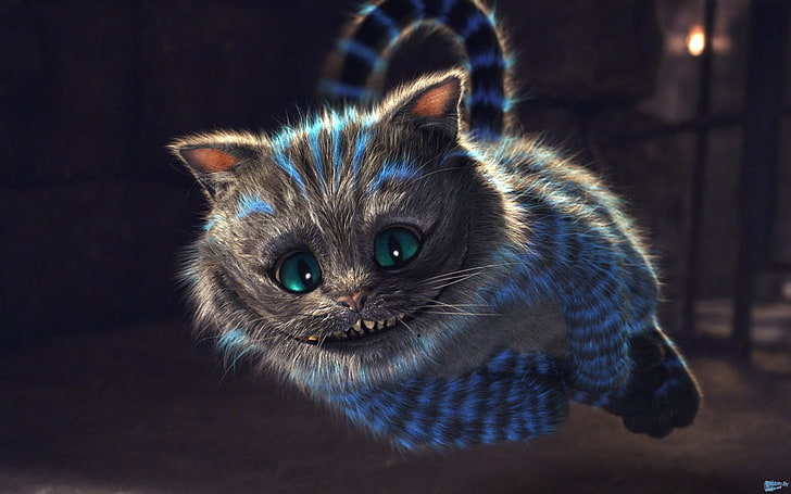 Alice in Wonderland Cheshire cat, animals, fantasy art, domestic, HD wallpaper