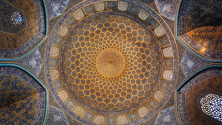 ıran, mosque, dome, symmetry, pattern, circle, texture, ancient history, HD wallpaper