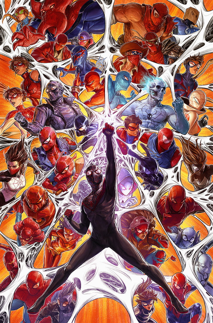 Dave Rapoza, drawing, Spider-Man, Miles Morales, Spider-Man 2099, HD wallpaper
