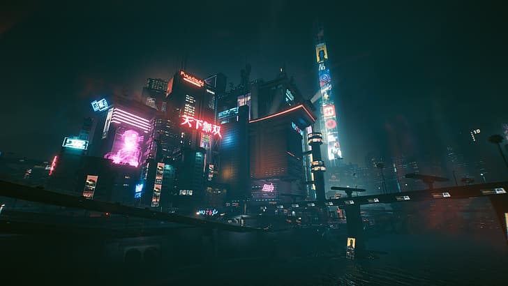 Cyberpunk 2077, 4K, city, night, neon, futuristic