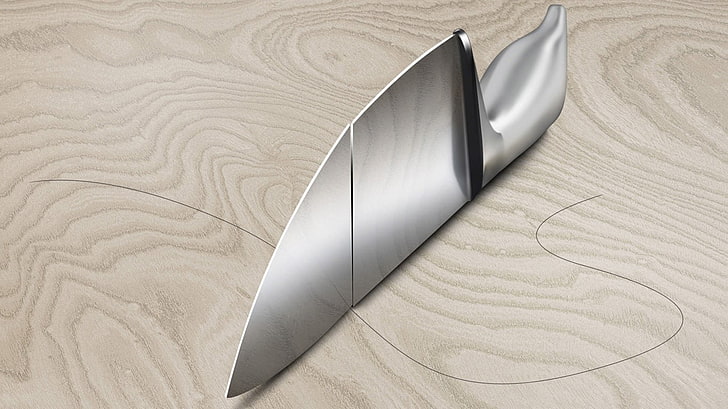 stainless steel knife, artwork, knives, no people, high angle view